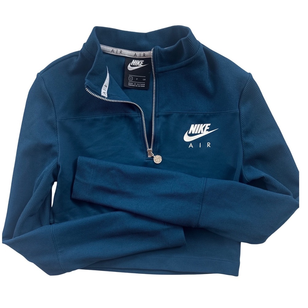Nike Air Quarter Zip Pullover Women Small Teal Blue Cropped Ribbed Excellent
